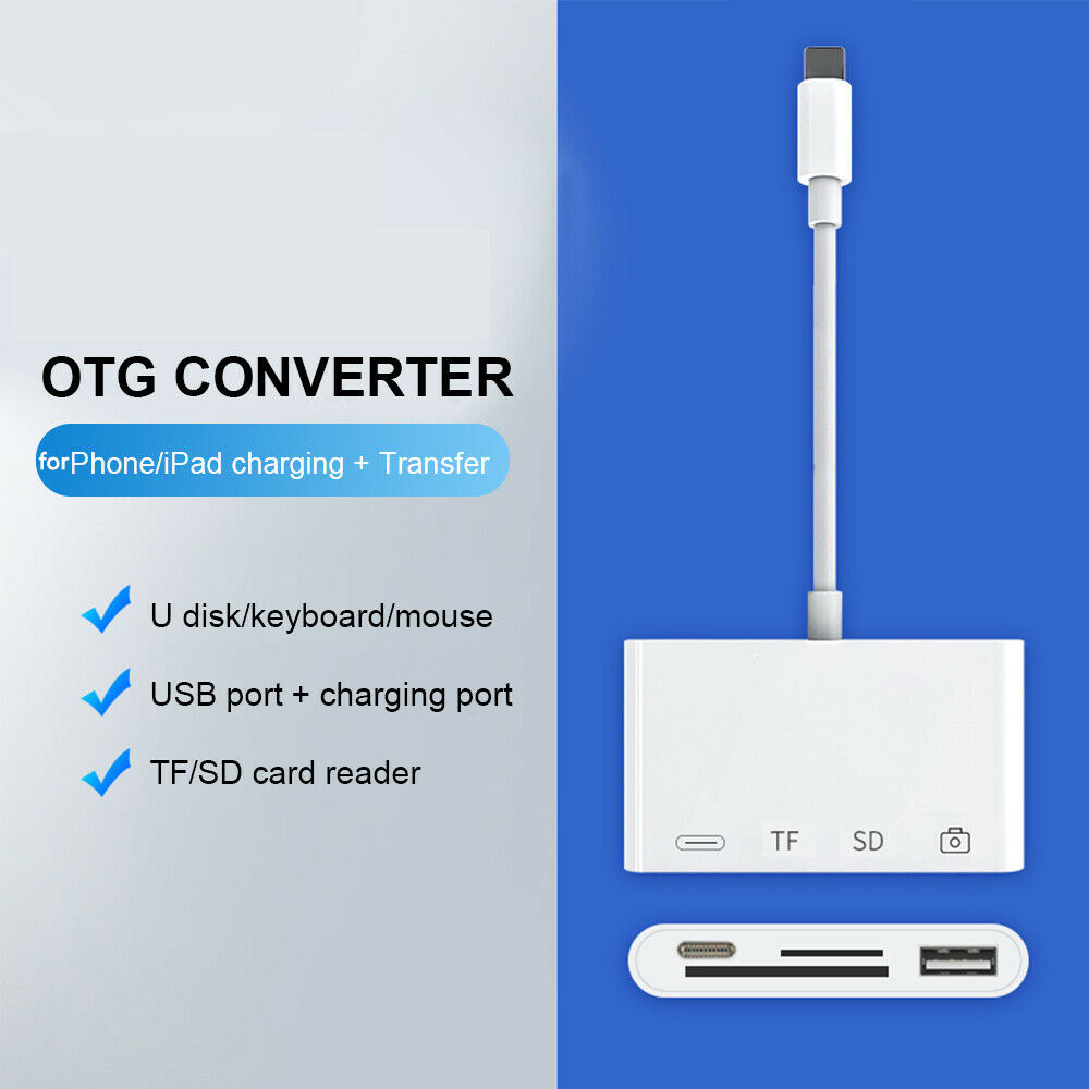USB OTG Converter, SD/TF Card Reader, Plug and Play for iPhone12/11Pro/XsMax/XR