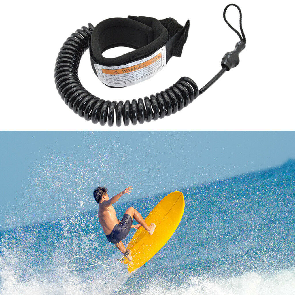 10' Coiled Surfboard Leash Stand UP Paddle Board Leash with Ankle Cuff Rope