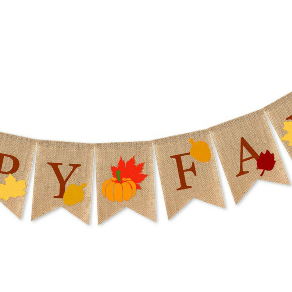 Happy Fall Banner Pumpkin Bunting Flag Hanging Home Mantel Party Craft