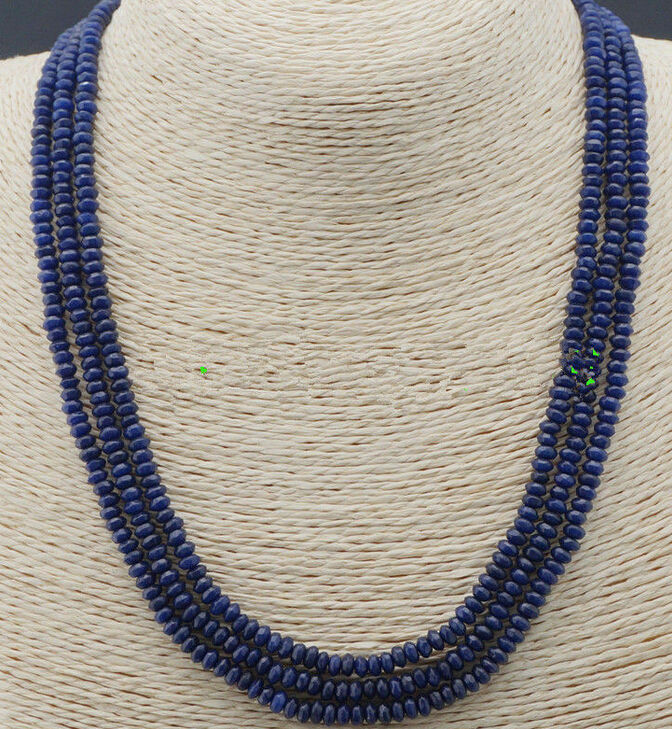 Stunning 3-row 2x4mm natural deep blue sapphire abacus Beads necklace 17-19"AAA