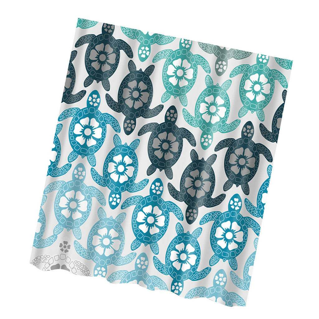 Extra Long Fabric Bath Shower Curtain with 12 Hooks Bathroom Use Turtles
