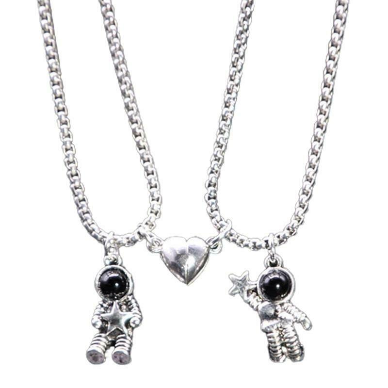 2Pcs Stainless Steel Mutual Attraction Magnet Matching Spaceman Pendant Necklace