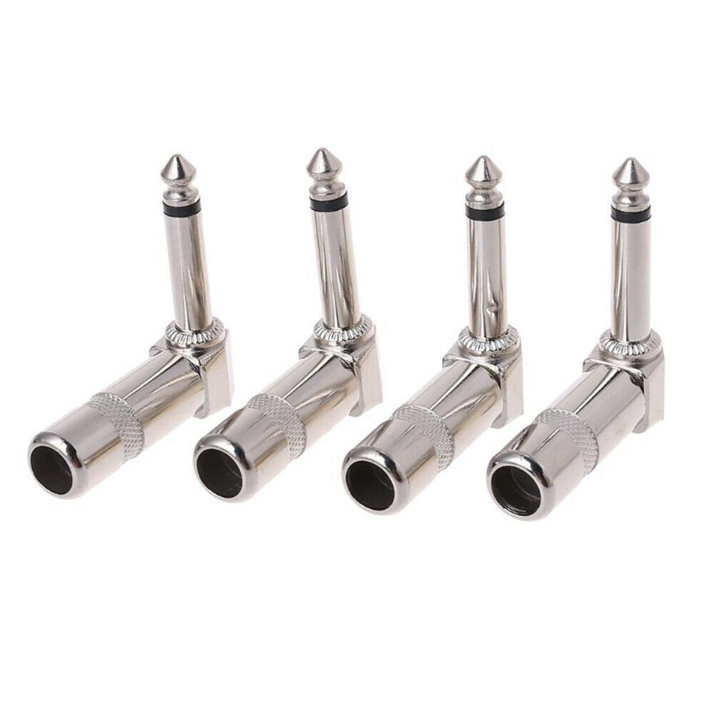 4PCS 1/4 Inch 6.35mm Jack Right Angle Male Mono Plug Connector For Guitar Audio