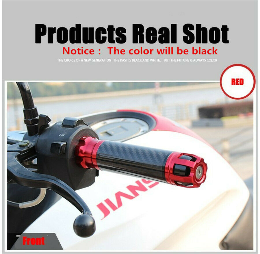 Carbon Fiber 7/8 "  Motorcycle Handlebar Hand Grips Red & Black 22mm