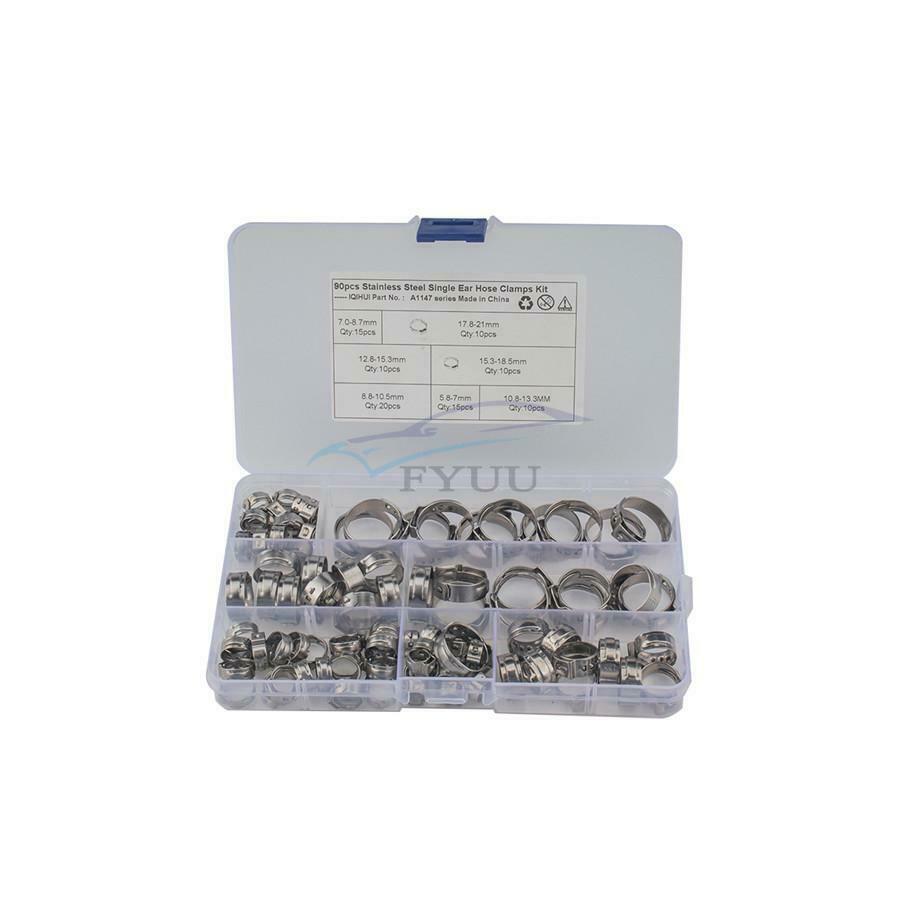 90PCS Stainless Steel Car Single Ear Hydraulic Hose O-clamp Fuel Air Pipe Clamp