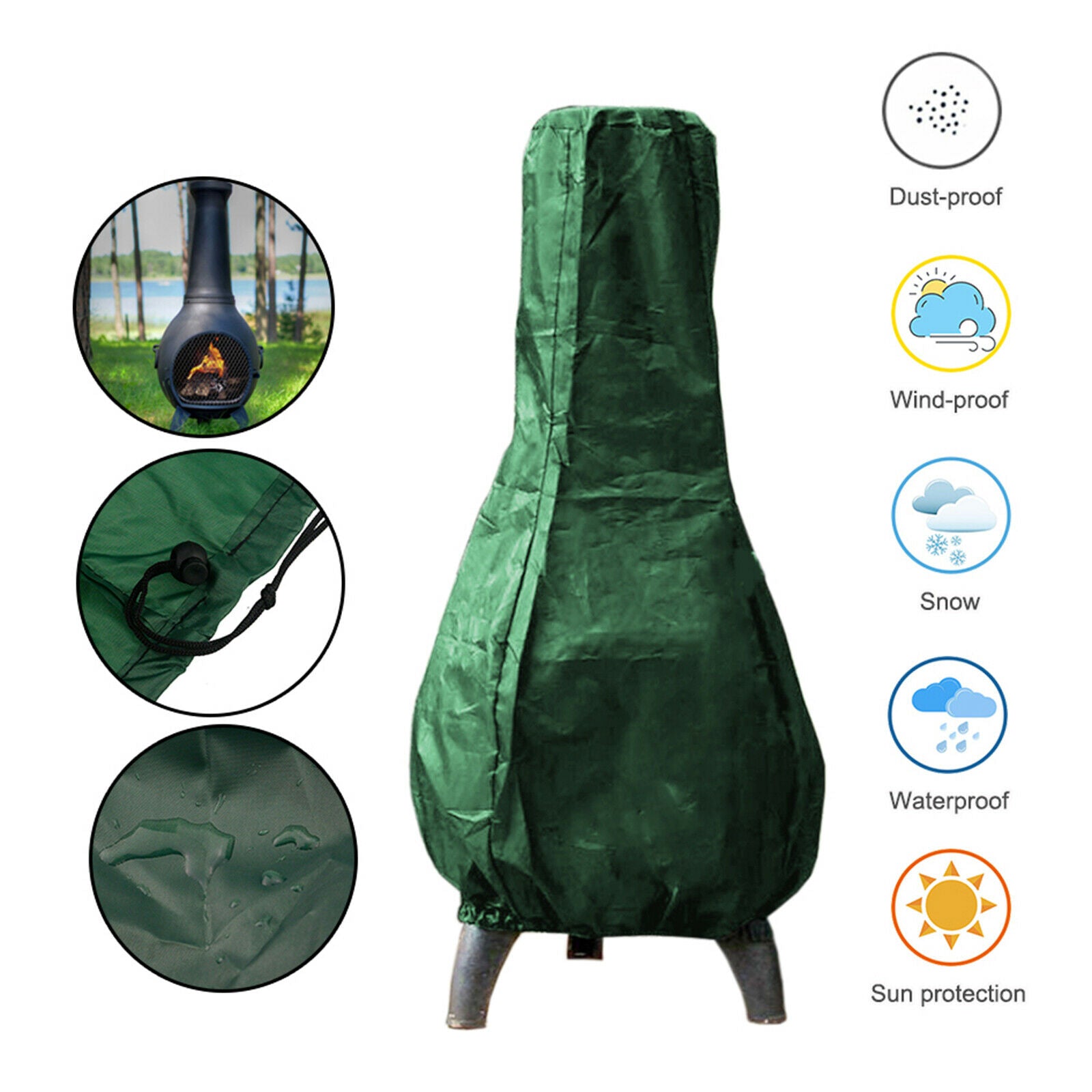Chiminea Protective Cover Round Waterproof Patio BBQ Grill Stove - Green