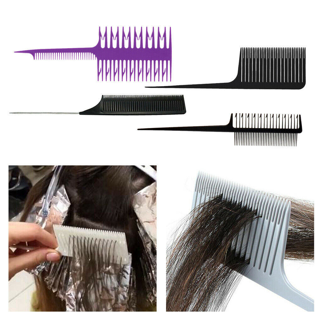 Rat Tail Sectioning Foiling Comb for Hair Dyeing/Highlighting/Balayage 4pcs