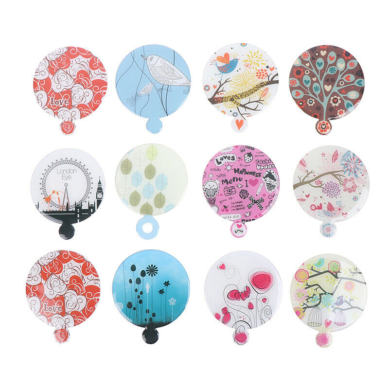 Stainless Steel Round PU Leather Cover Shatter Proof Card Pocket Cosmetic Mir DD