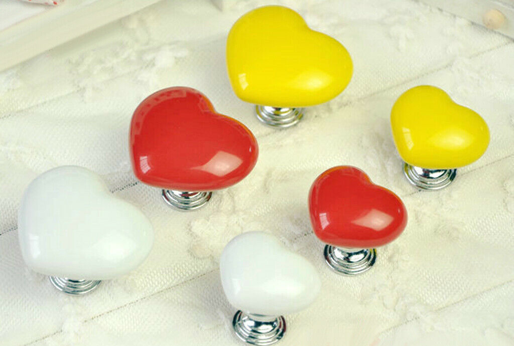 Lot 4pcs Decorative Heart Shape Ceramic Door Knob Handle for Cabinet Cabinet
