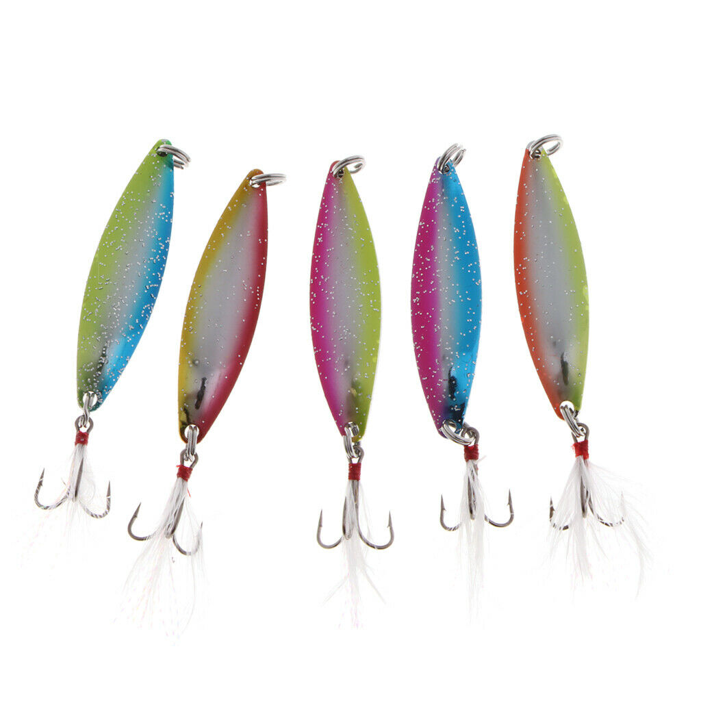 5pcs Spoons Hard Fishing Lure Triplets Salmon Bass Metal Fishing Lures 14g