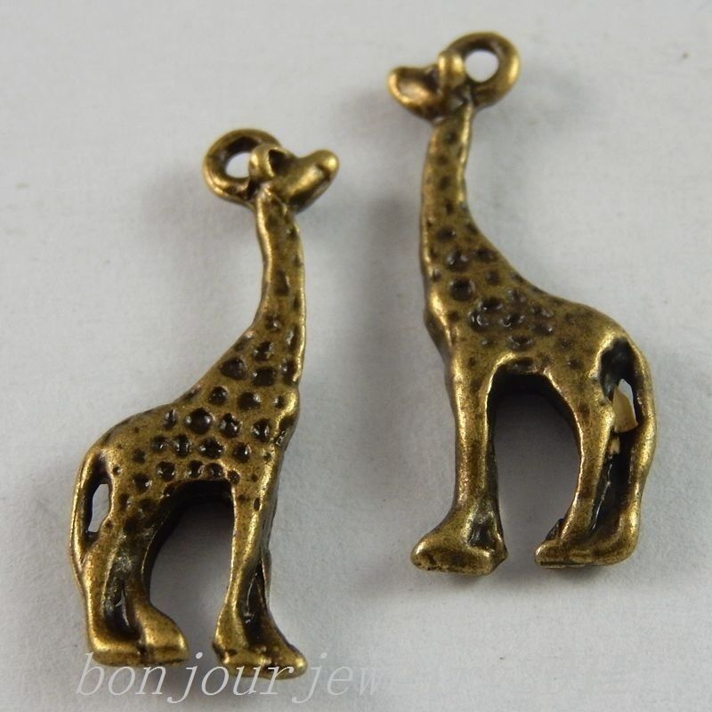 40 Retro Bronze Giraffe Animal Bracelet Charm Alloy Pendant Craft Jewelry 20*7mm