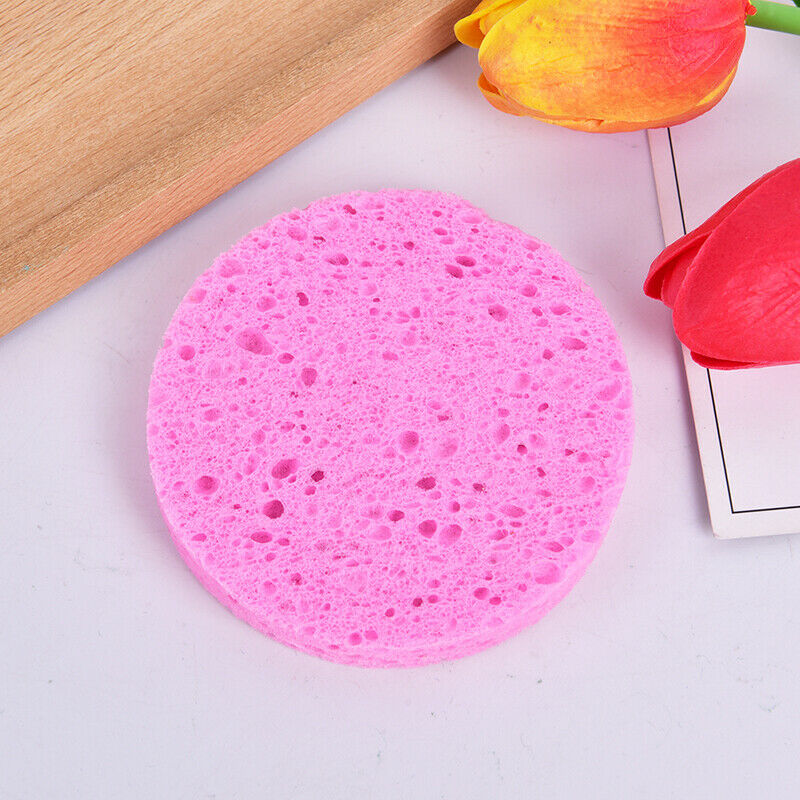 Natural Plant Fiber Face Wash Cleansing Round Sponge Beauty Makeup Tool Pink:.DD