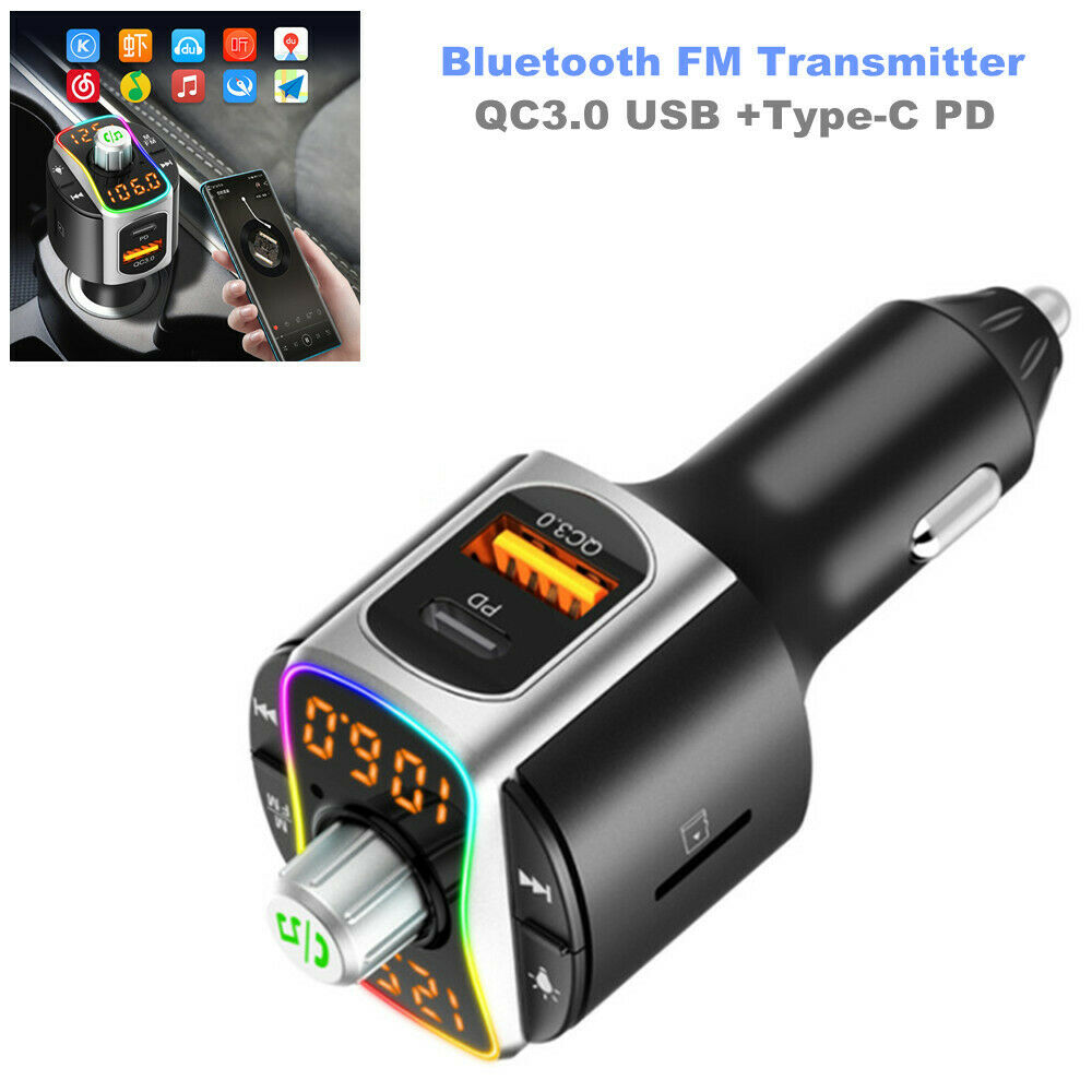 Bluetooth FM Transmitter Wireless Radio Adapter QC3.0 Support TF Card & USB Disk