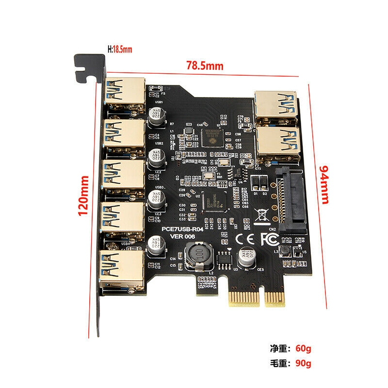 USB 3.0 PCI-E Expansion Card Adapter 7 Ports Hub Adapter External Controller