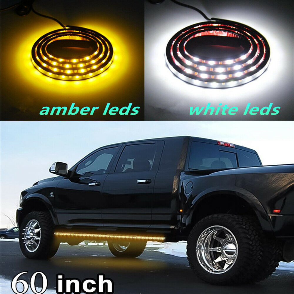 2x 60'' Truck Running Board Side Step LED Light Strip Amber & White Turn Signal