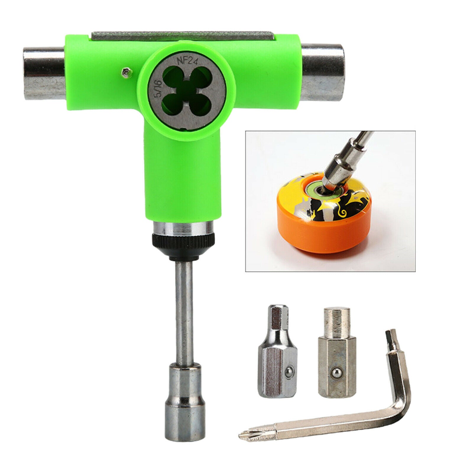 Multi Skateboard Roller Skate T Tool Wrench Spanner Screwdriver Green