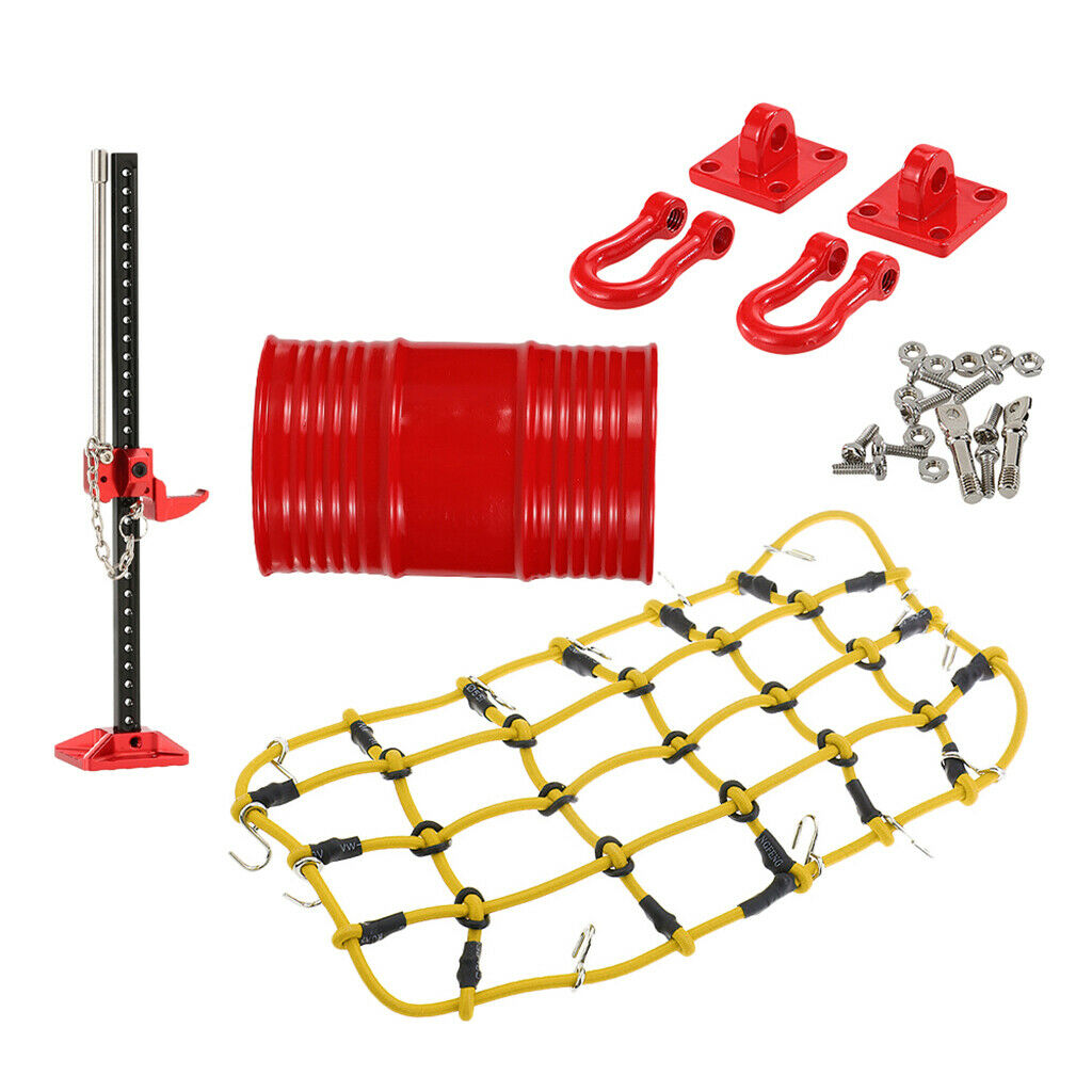 Oil Tank+Lift Jack+Tow Hook+Luggage Net for 1/10th Axial SCX10 Truck Truggy Accs
