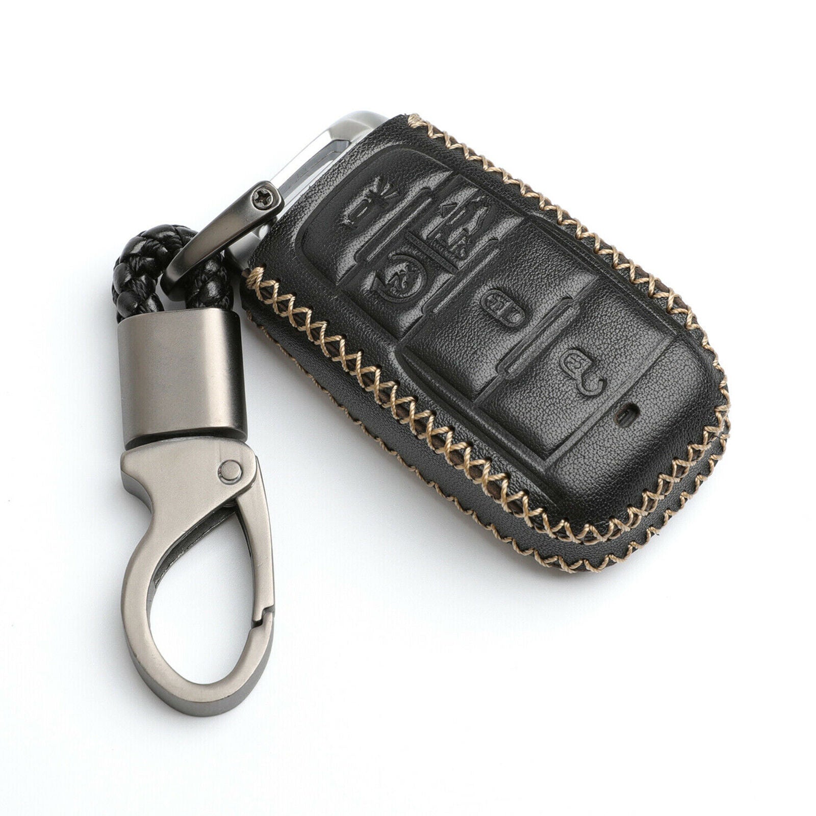 Black Leather for 2019 2020 2021 RAM 1500 5 Buttons Smart Key Fob Cover Case