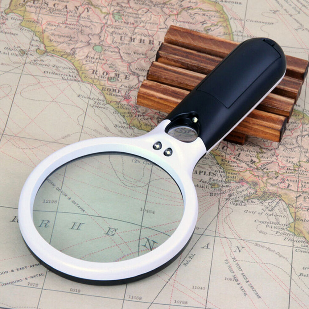 Handheld 45X Magnifying Reading Glass Lens Jewelry Loupe With 3 LED Light BDAU