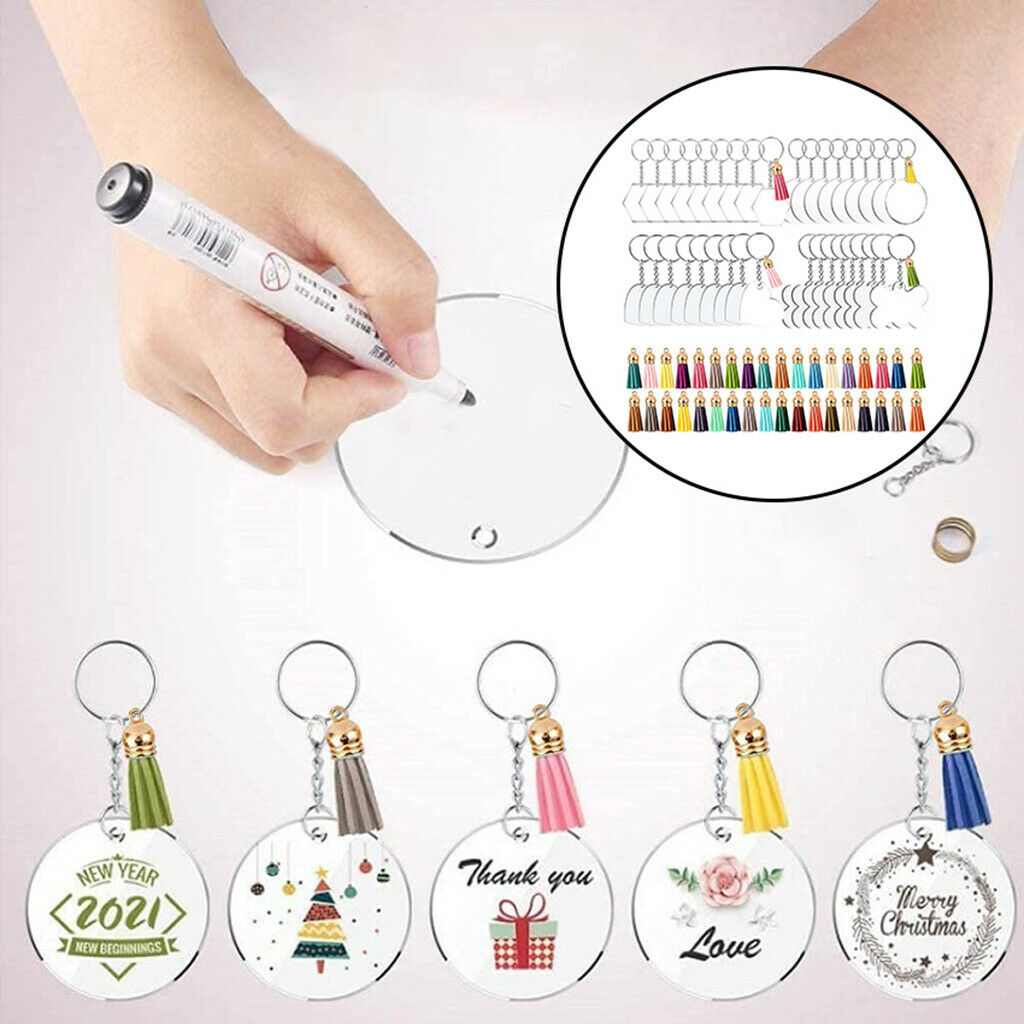 36 Pack Clear Acrylic Key Chain Keychain Blanks Charm Discs Keyring Crafts