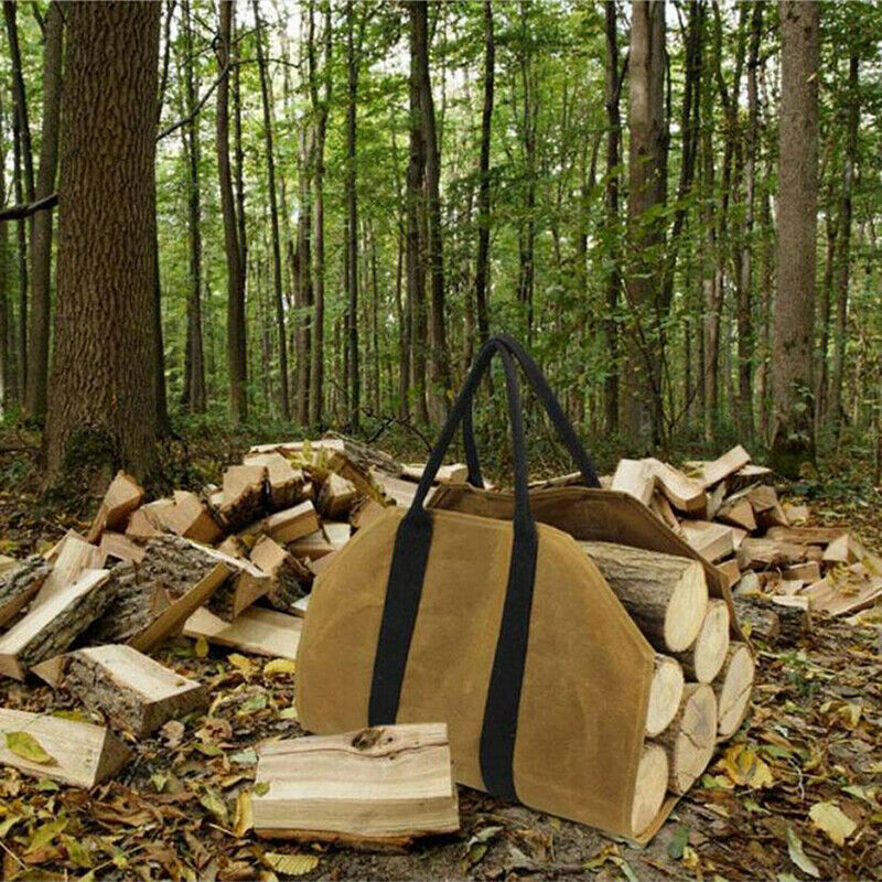 Heavy Duty Waterproof Canvas Outdoor Firewood Log Carrier Tote Storage Pouch  Qx