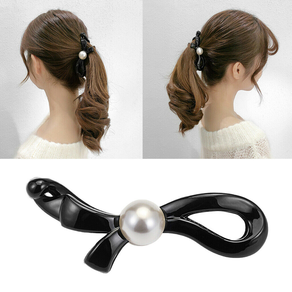 Fashion Women's Pearls Bow Banana Hair Clip Barrette Hairpin Hair Grip