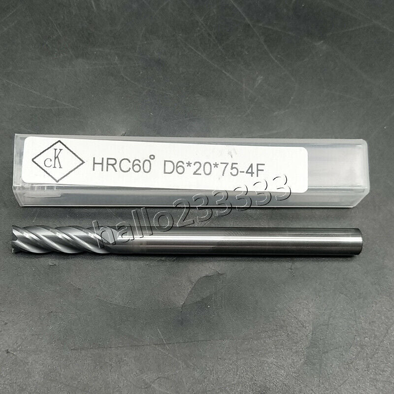 HRC60° φ6 ×20 ×75 4Flute 6mm Carbide End Mill Bits Milling Cutter 75mm length