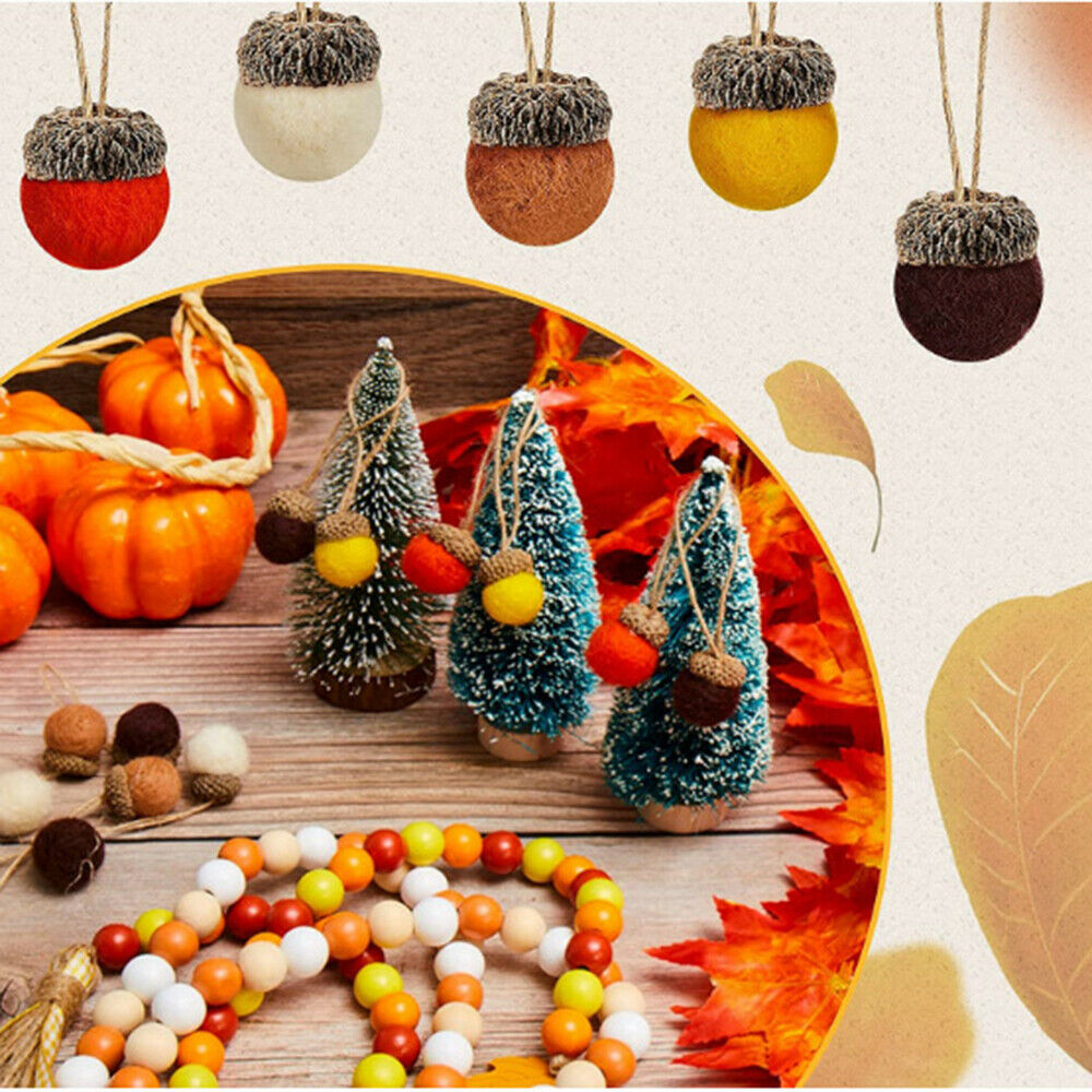 30pcs Felt Acorn Ornaments Hanging Decors Wool Felted Acorn Ball Pom With Rope