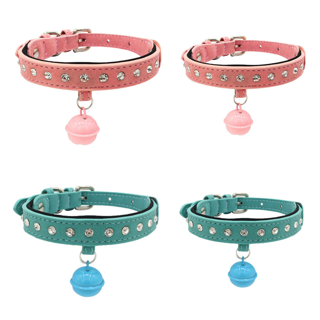 Cat Small Dog Rhinestone Diamond Collar Pet Collars PU Leather Blue S