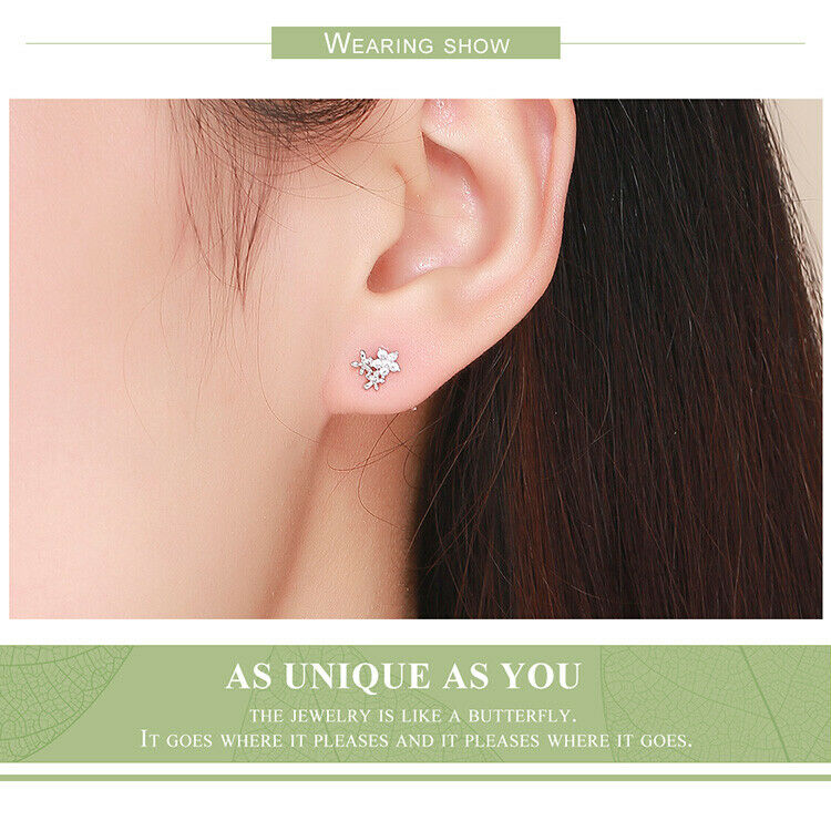 Women Authentic S925 Gypsophila Studs Earrings With Clear Cubic Zirconia Jewelry