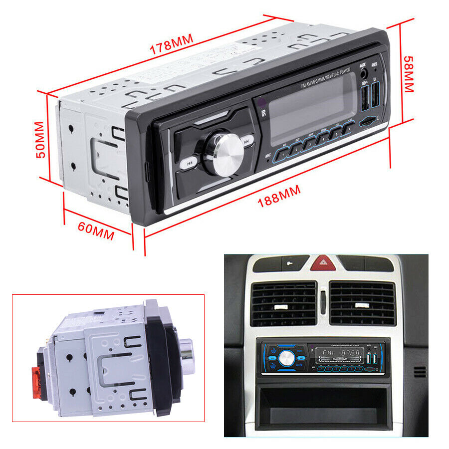 60W Single 1 Din Car DAB+ RDS FM AM Radio Stereo AUX Audio MP3 Player Bluetooth