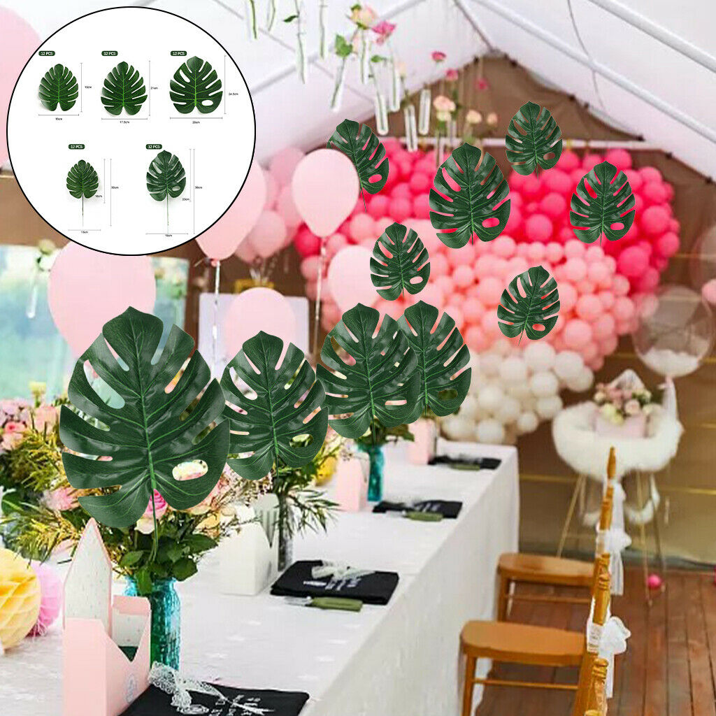 60 Pcs 5 Kinds Artificial Palm Leaves Tropical Plant Leaves Monstera Leaves