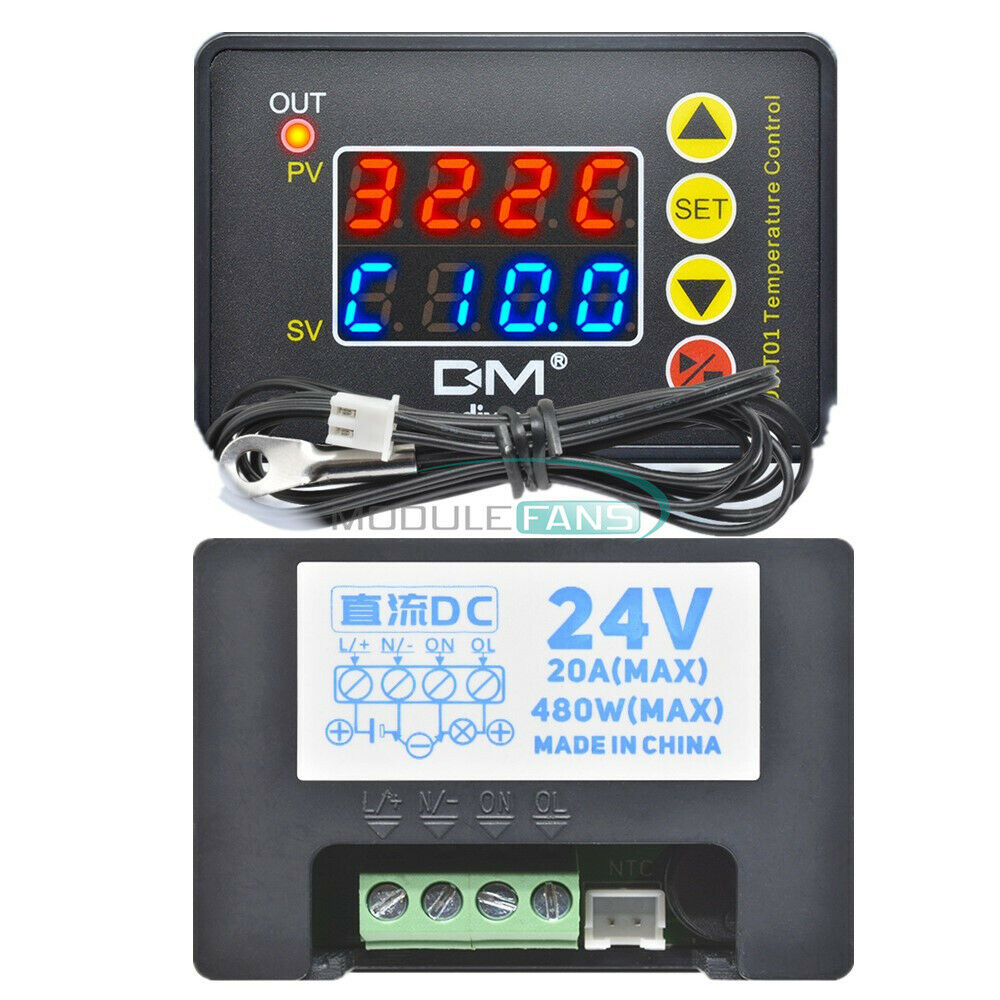 DC24V 20A Red Blue LED Temperature Control Microcomputer Thermostat With Sensor