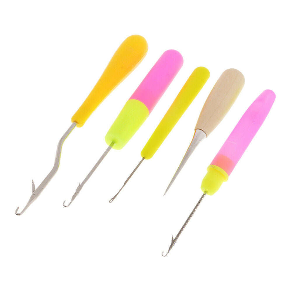 5pcs Wood/Plastic Crochet Latch Hooks Lock Needles Awl For