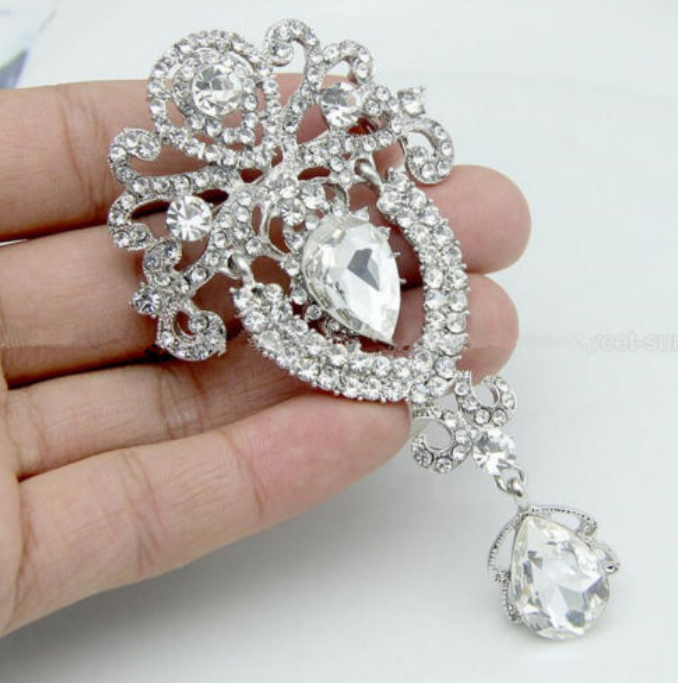 Large Flower Bridal Brooch Rhinestone Crystal Diamante Wedding Broach Pin Gift