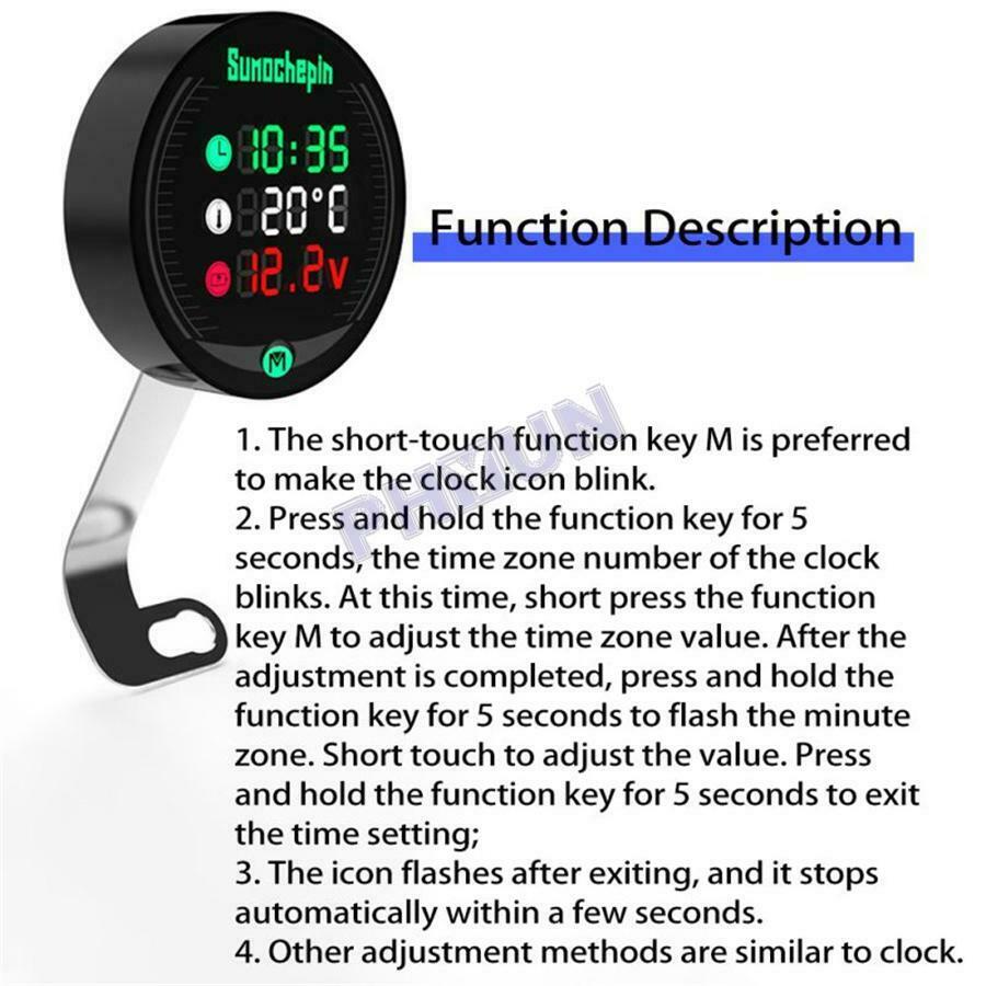 5 in 1 Motorcycle Scooter Voltmeter Thermometer Clock USB Charger Universal