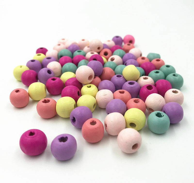 200pcs Mixed color Round Beads Makeing Necklace DIY Kids crafts Wood Beads 8mm